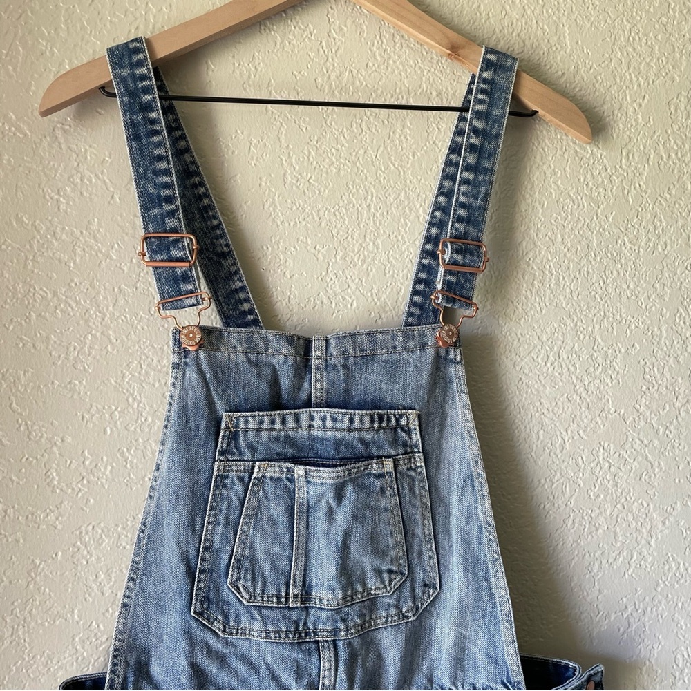 Zara Trafaluc Denim Collection Short Overalls Romper Blue Jean Women's Size S - Picture 4 of 11